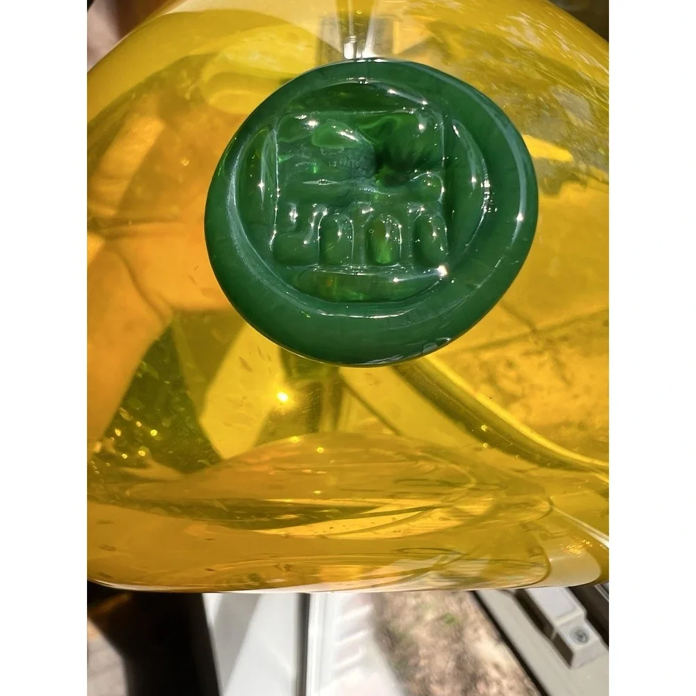 Vintage Blenko Style Yellow And‎ Green Glass Pitcher Hand Blown Art Deco MCM